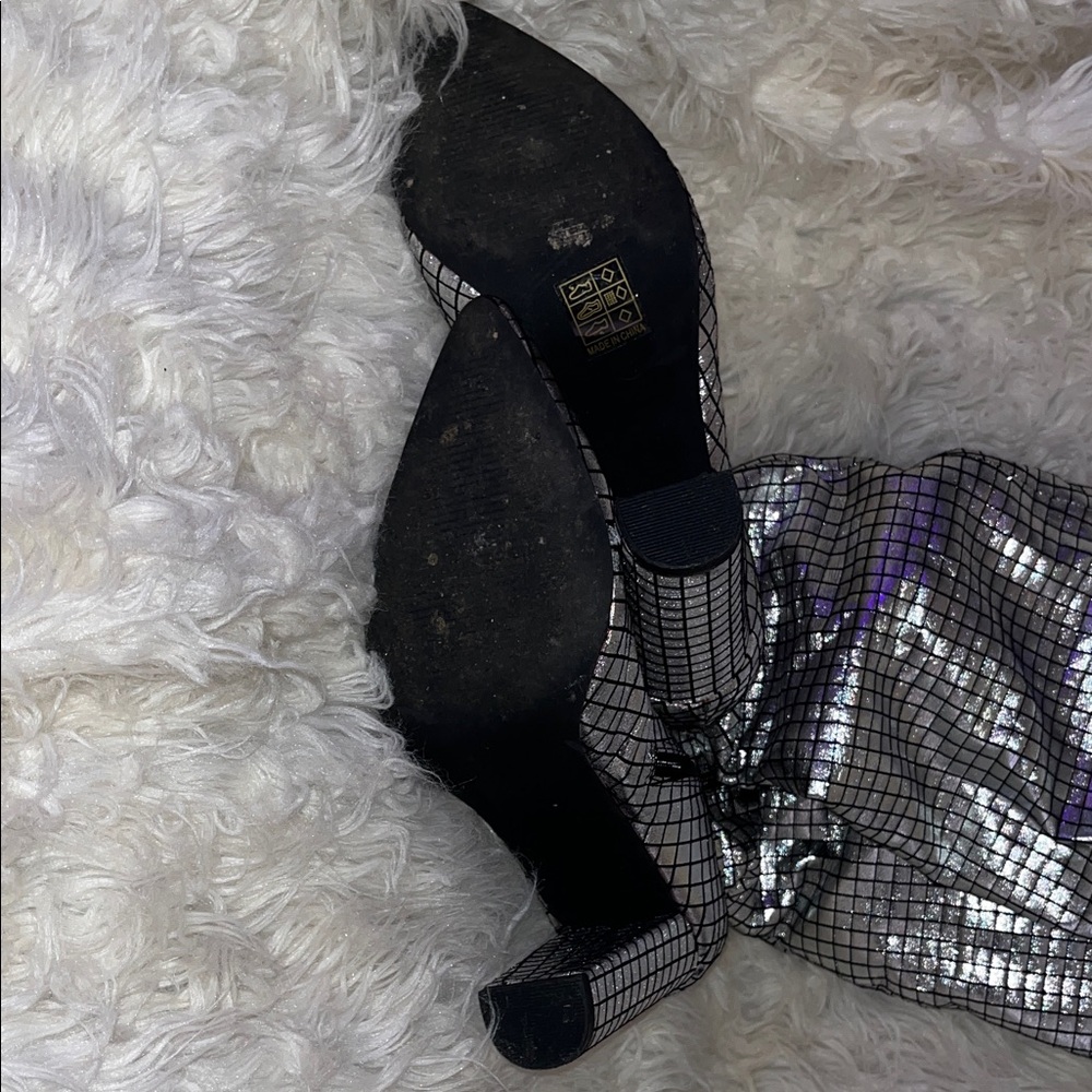 Silver Holographic Grid Knee-High Boots - Women - Picture 11 of 11